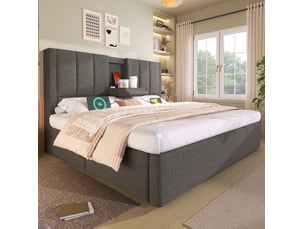 Lit coffre 140x190 cm <strong></strong> <strong></strong> coloris gris