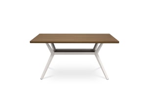 Table à manger 160cm pieds métal beige et plateau finition noyer andrea
