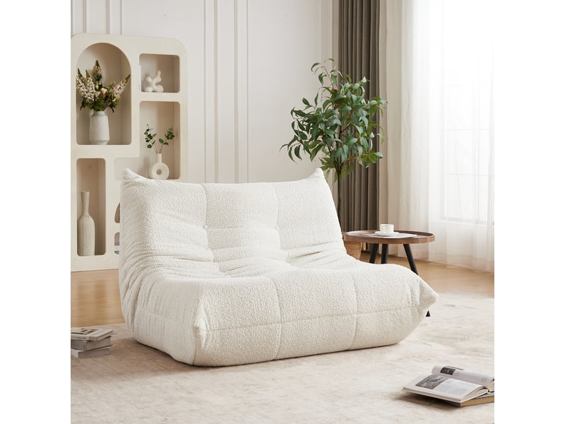 Canapé chauffeuse d’ sol sans accoudoirs en chenille respirante mousse haute densité élasticité dossier incurvé ergonomique sans montage beige - Conforama C