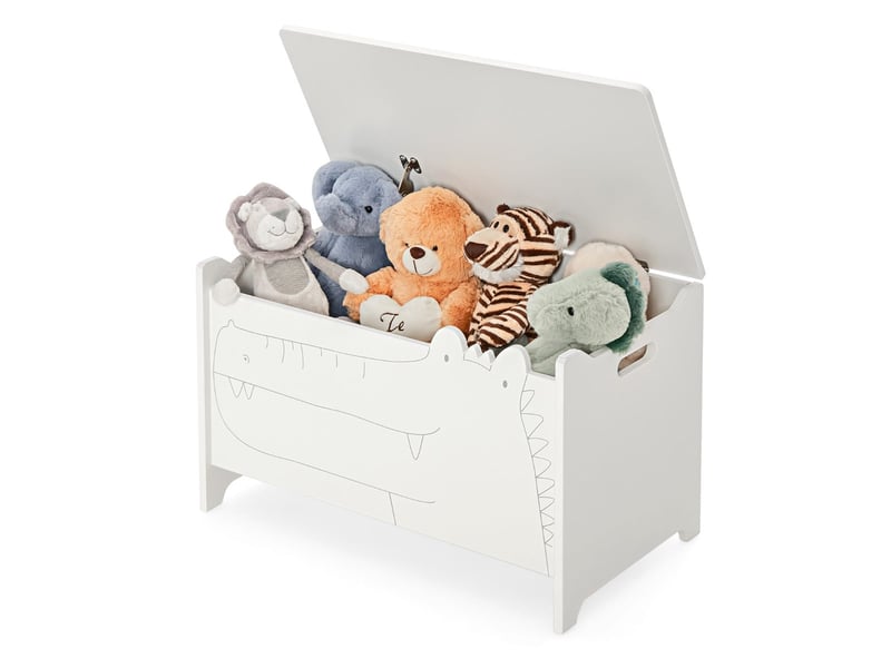  Coffre à jouets avec couvercle rabattable 60 x 33 x 37,5 cm sécurité enfant design mignon en mdf blanc 20_0011497  - Conforama A