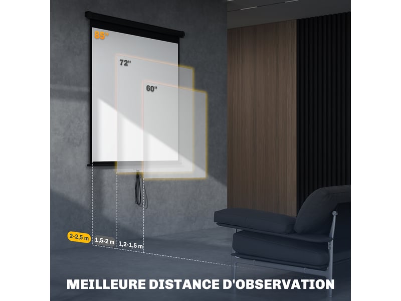  Écran de projection tv et home cinema de 85 pouces projecteur vidéo 1:1 4k hd, 146l x 146h cm  - Conforama R