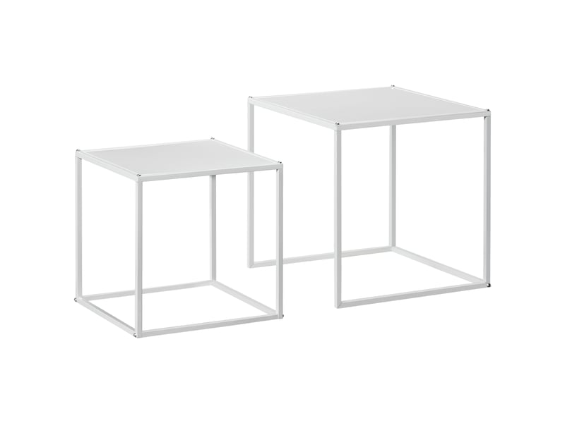  Lot de 2 tables basses gigognes, lot de 2 tables gigognes de salon, modulables, style industriel, en acier, blanc mat  - Conforama B