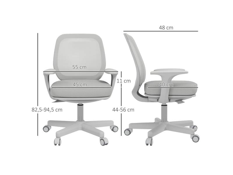  Chaise de bureau ergonomique pivotante, réglable en hauteur, 55 x 48 x 82,5-94,5 cm, grise  - Conforama E