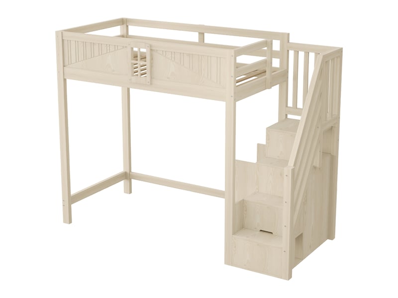 Lit mezzanine multifonction avec fenêtre, bois massif naturel, 90x200 cm, échelle-rangement réversible  - Conforama D
