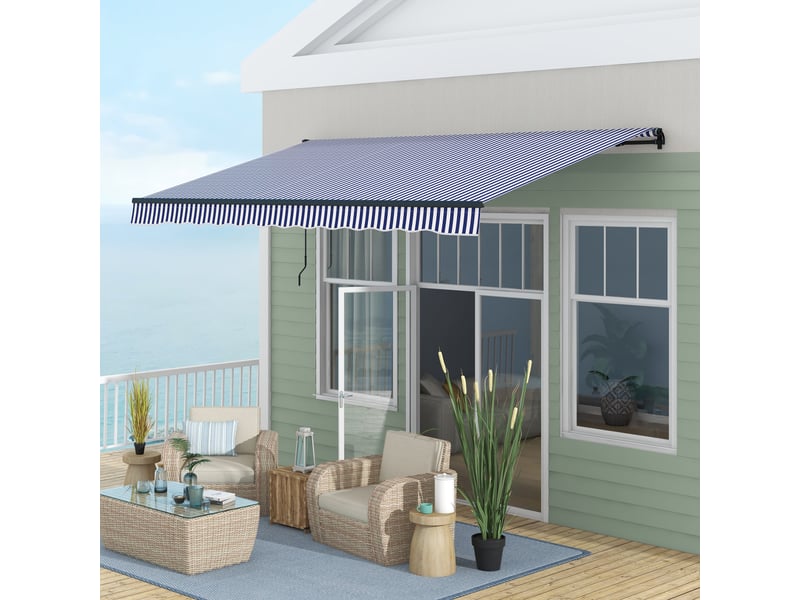  Store banne, store de terrasse, avec manivelle, résistant aux intempéries, 400 cm x 300 cm, bleu et blanc  - Conforama D