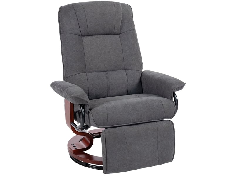  Fauteuil relax pivotant gris avec inclinaison manuelle, repose-pieds extensible, dossier haut, base en bois  - Conforama A
