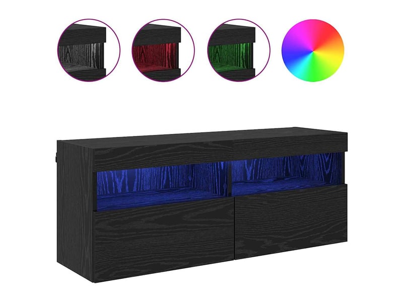  Meuble tv - banc tv - meuble de rangement mural 100 x 30 x 40 cm chêne noir bois d'ingénierie  - Conforama D