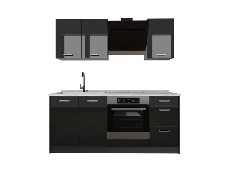  Vicco cuisine, noir haute brillanceanthracite, 180cm plan de travail marbre  - Conforama A