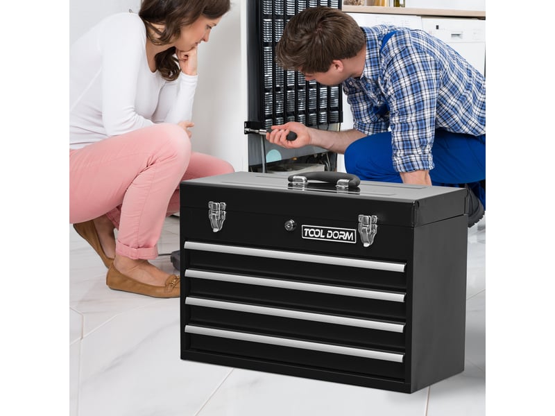  Boîte à outils métal 20,3 4 tiroirs verrouillable coffre rangement atelier garage noir  - Conforama E
