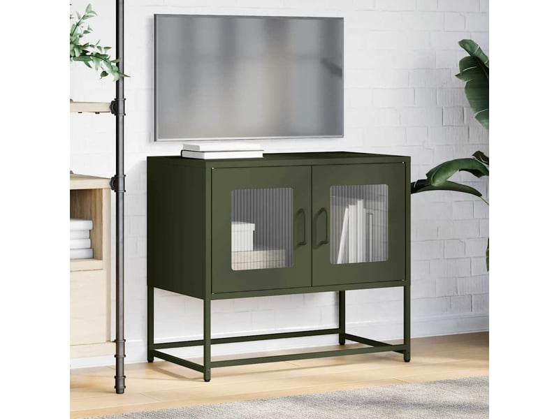  Meuble tv - banc tv - meuble de rangement vert olive 68x39x60,5 cm acier laminé à froid  - Conforama C