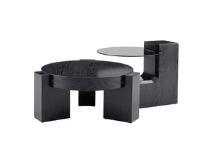 Table basse carré 61×61×30 cm, mdf et verre, noir