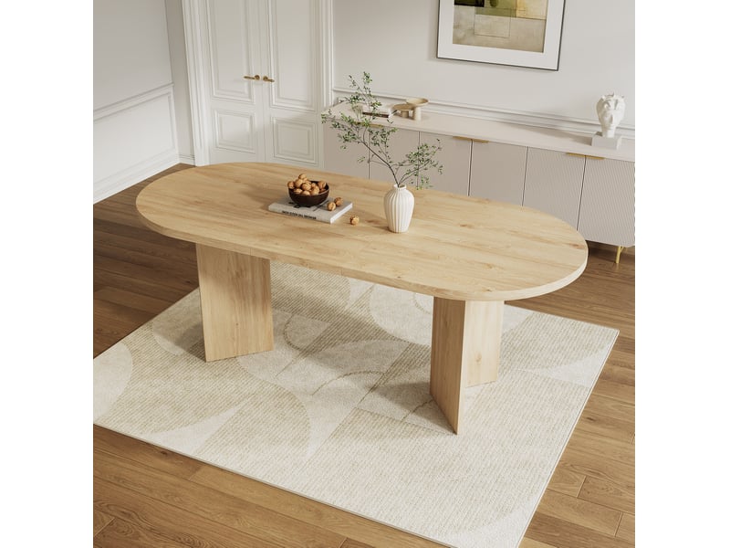  Table à manger, plateau 18 mm structure renforcée coins arrondis pour 6 à 8, plateau en mdf, repas, mdf, coloris chêne  - Conforama E