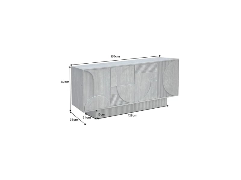 Buffet orino 170 cm en bois de manguier marron clair – 4 portes aux façades sculptées - Conforama C
