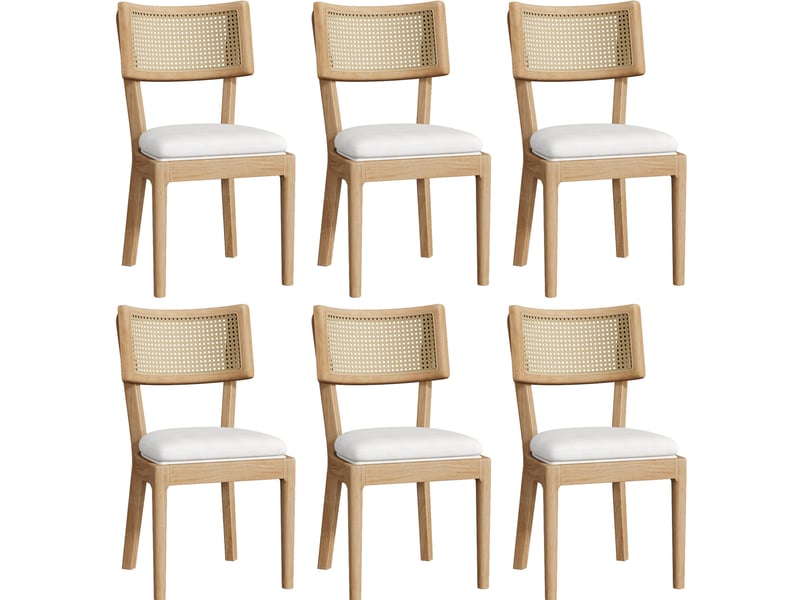 Lot de 6 chaises repas 58x50x88 cm avec dossier rotin assise lin mousse densité élevée bois moderne bois naturel - Conforama A