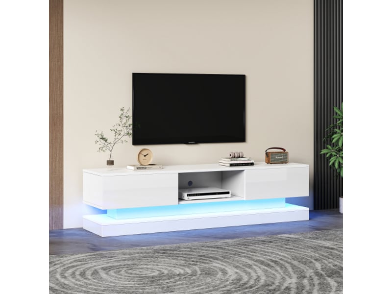  Meuble tv blanc 160 cm led panneau de particules meuble tv blanc - Conforama E