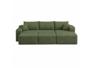 Canapé d'angle en l effet nuage, vert, 241 cm, assise profonde avec méridienne, sans montage