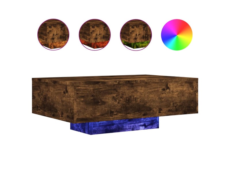  Table basse - table de salon - table à thé avec lumières led chêne fumé 85x55x31 cm  - Conforama A