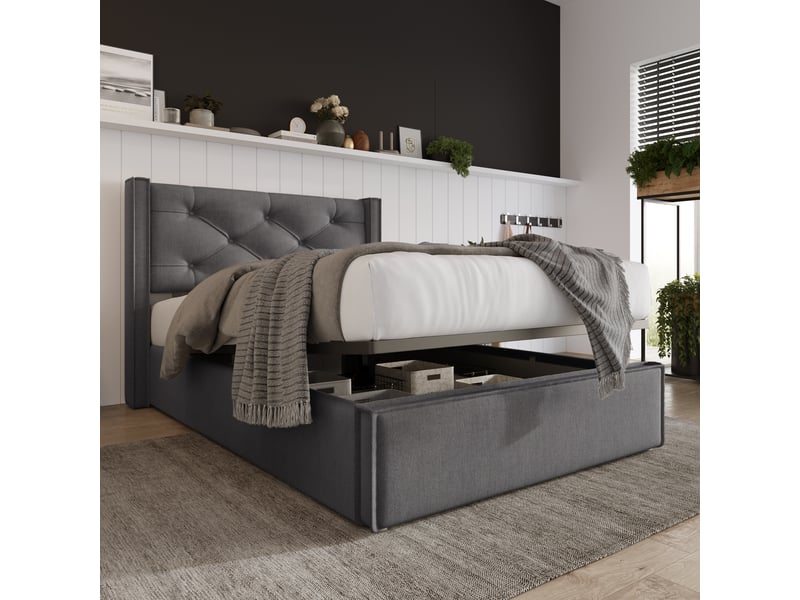  Lit 1 personne 90x200cm avec matelas, lit enfant avec sommier à lattes métalliques, lit simple, gris  - Conforama C