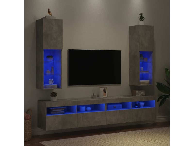 Lot de 2 meuble tv avec lumières led gris béton 30,5x30x102 cm - Conforama D