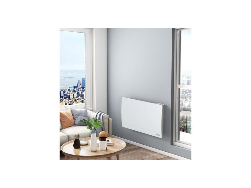 Radiateur inertie fonte 1500w blanc ip24 thermostat lcd fil pilote 6 ordres AABLL16454 - Conforama E