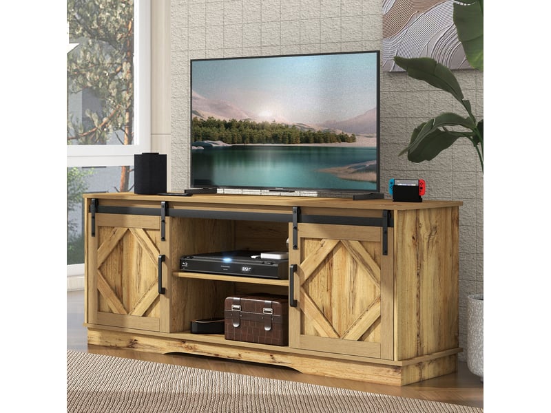  Meuble tv modenvie style campagne 150 x 40 x 60 cm marron rustique avec portes coulissantes  - Conforama B