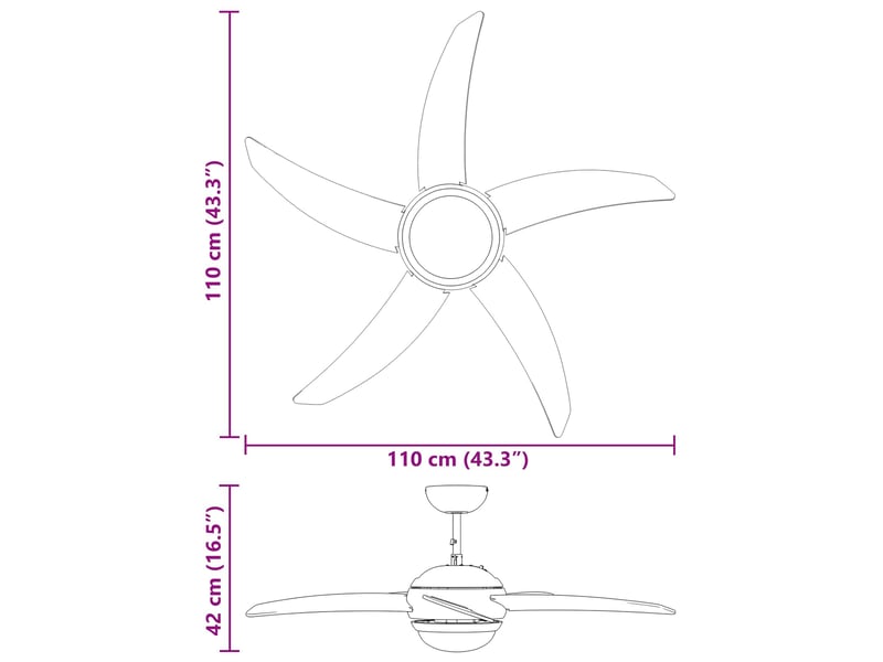  Vidaxl ventilateur de plafond avec lumière et télécommande ø 110 cm  - Conforama C
