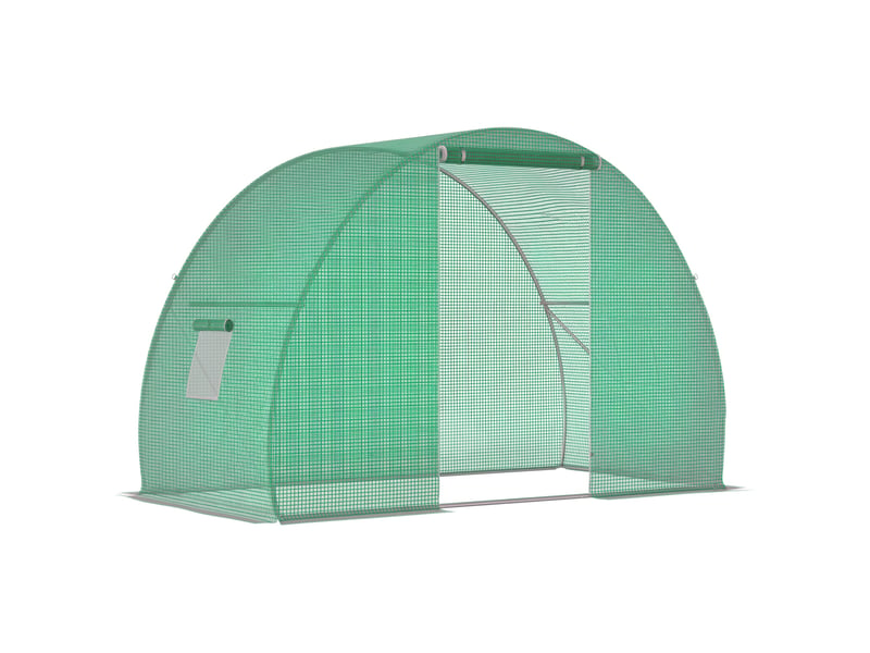  Serre tunnel jardin hivernage 4,5 m², 3lx1,5lx2h m, acier renforcé, porte zippée, 2 fenêtres enroulables, vert.  - Conforama A