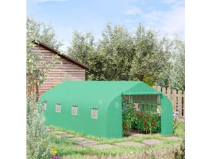 Serre de jardin 595x300x200 cm – verte – porte zippée, fenêtres enroulables et structure en acier galvanisé