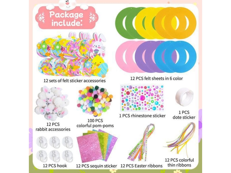  Kit loisirs creatifs couronne de paques en feutrine 12 ensembles multicolore avec accessoires 333453_AABWG81592_6_DROPFR - Conforama B