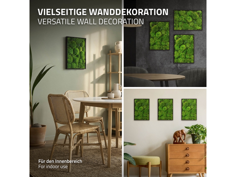 Ecd germany tableau en mousse boule stabilisée véritable, forme rectangulaire 38x27 cm, vert, décoration murale végétale d'intérieur, cadre en bois, sans arrosage ni entretien, effet 3d, pièce unique ECD Germany GmbH - Conforama E