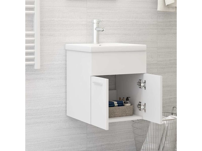 Armoire d'évier avec lavabo intégré, cabinet de salle de bain blanc aggloméré cf65591 - Conforama C