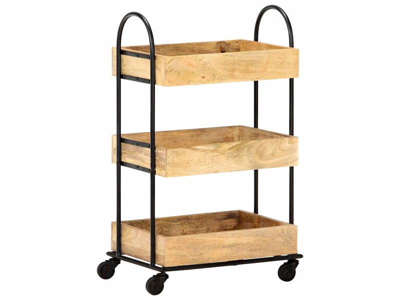 Desserte de cuisine, chariot de rangement à 3 niveaux 46x30x76 cm bois de manguier  - Conforama C