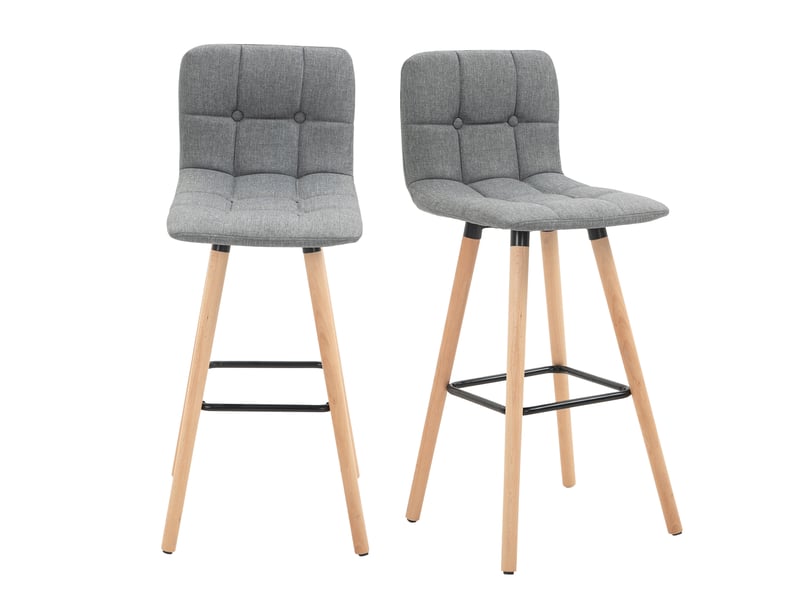  Lot de 2 tabourets de barde cuisine avec dossier et repose-pieds, assise en tissu rembourrée et pieds en bois, 41,5 x 47 x 97,5 cm, gris  - Conforama B