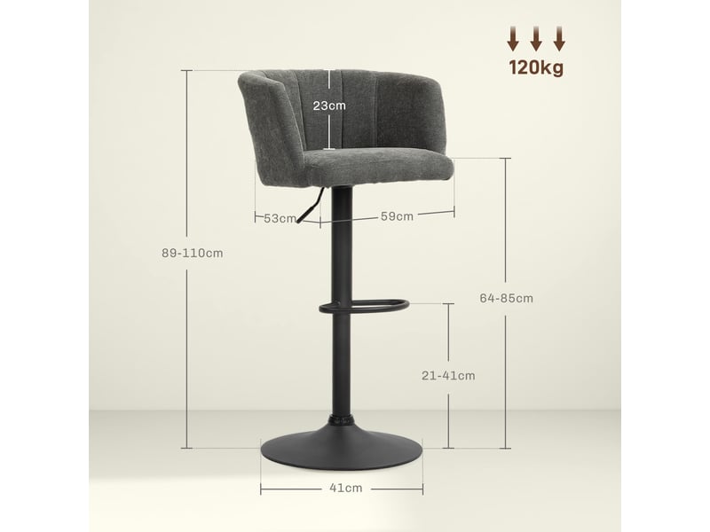  Lot de 2 tabourets de bar réglables,pivotants 360°,polyester,gris foncé  - Conforama C