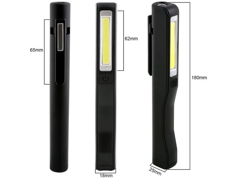 Led lampe travail 1w (2 pcs noir et rouge) cob torche lampe 3w rechargeable usb cable avec clip, diy 350 lumens 2 en 1 abs lampe poche pour maison, ga - Conforama B