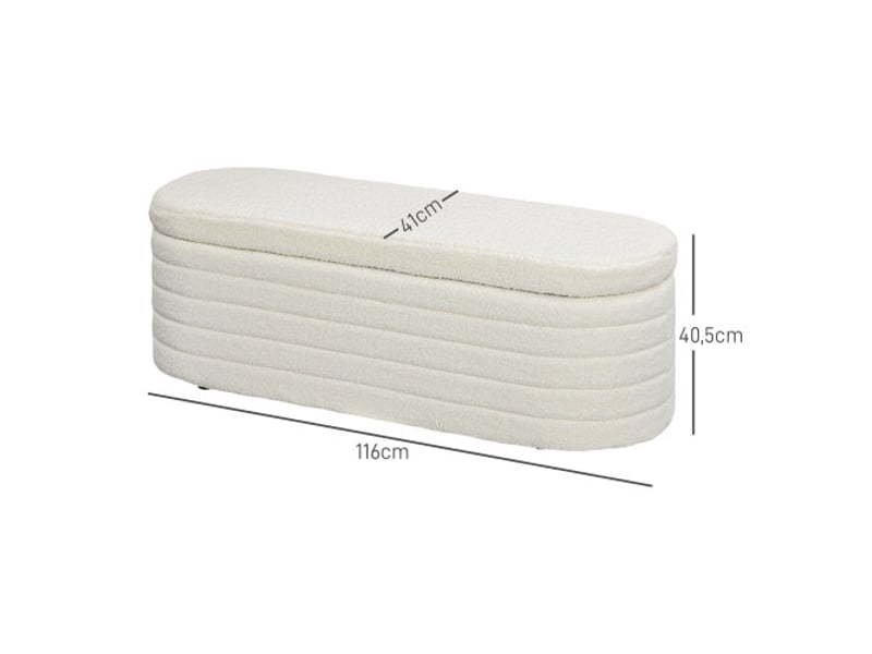  Banc de lit crème effet teddy avec rangement, pieds en bois, charge 120 kg, 116x41x40,5 cm  - Conforama C