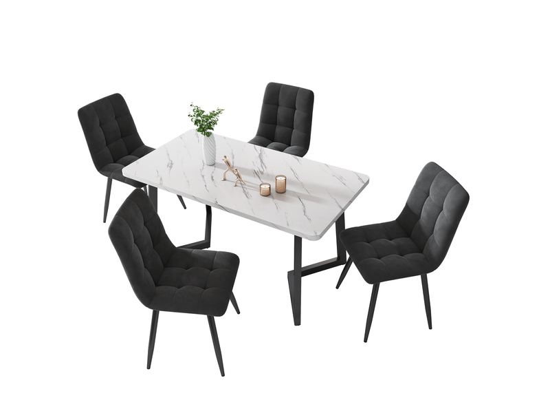  Chaise de salle à manger lot de 4 chaises rembourrées avec dossier, assise en velours et métal, gris foncé  - Conforama A
