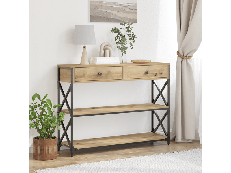  Table console - table d'appoint - table d' entrée chêne artisanal 100 x 28 x 75 cm  - Conforama B