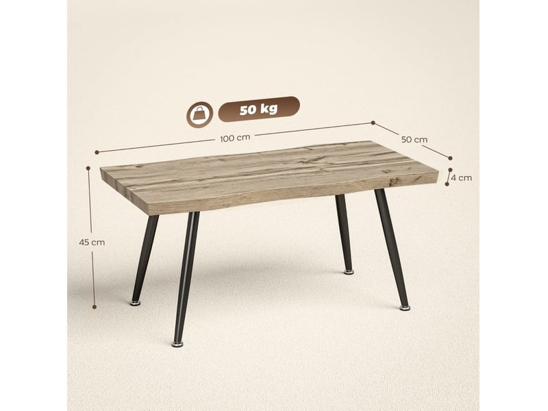  Table d'appoint en bois chêne, pieds en acier, 100 x 50 x 45 cm  - Conforama E