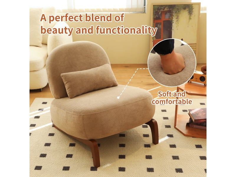  Fauteuil d'accent 72.2x86.9x69.9cm – chaise de salon sans accoudoirs avec coussin moelleux et oreiller lombaire – tissu de chenille - marron  - Conforama B