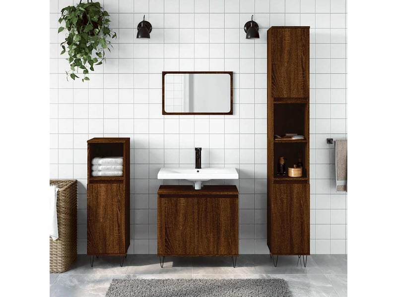  Amoire de salle de bain, meuble de rangement chêne marron 58x33x60 cm bois d'ingénierie  - Conforama B