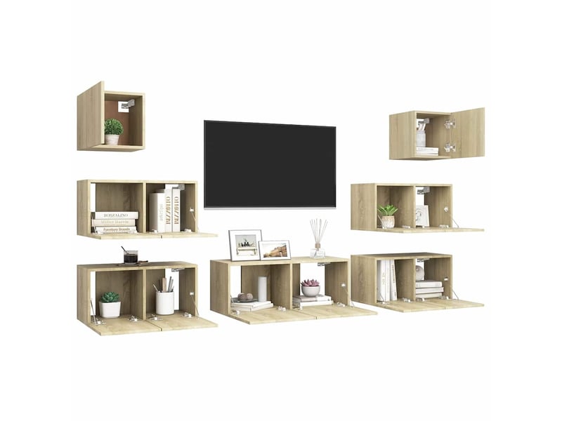  Ensemble de meuble tv - banc tv - meuble de rangement 7 pcs chêne sonoma bois d'ingénierie  - Conforama C