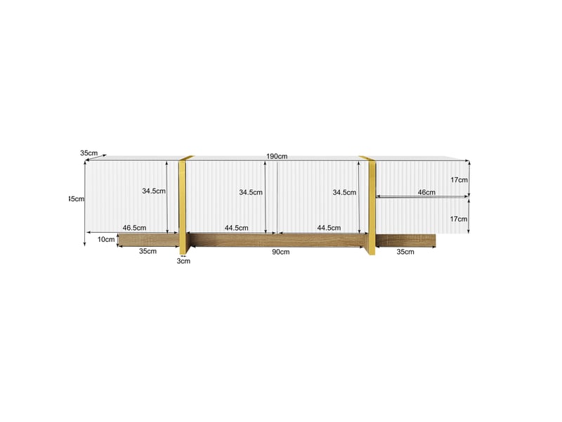  Meuble tv 190x35x45 cm + buffet 140x36x75 cm, façades rainurées, mdf, panneaux de particules, blanc  - Conforama D