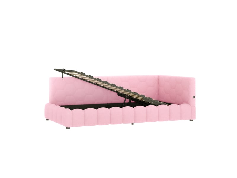  Lit banquette coffre 90x200 cm rose avec rangement hydraulique, led, usb et type-c  - Conforama E
