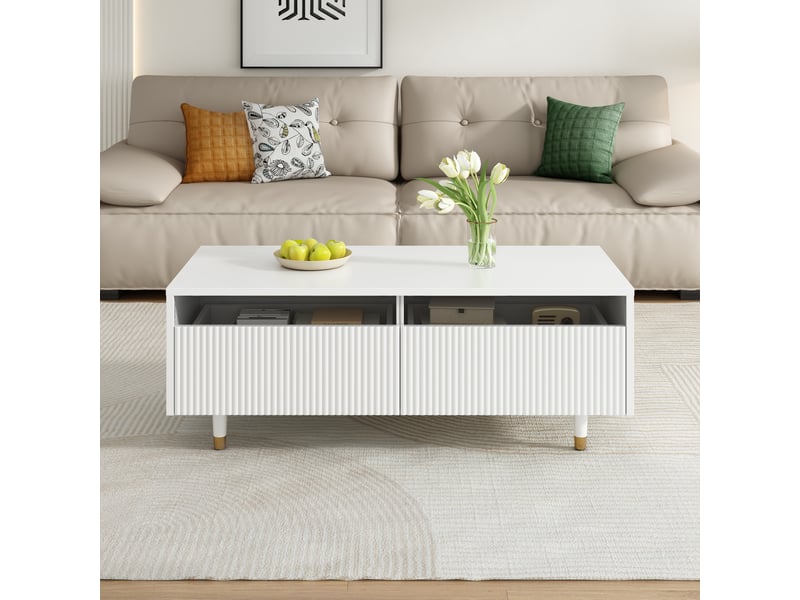  Table basse rectangulaire blanc avec 2 tiroirs - 50x100 cm led mdf table basse blanc - Conforama D