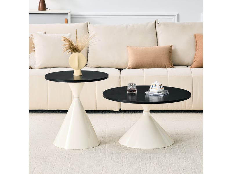  Tables basses gigognes à 2 pièces avec forme conique, plateau effet bois noir, pour salon et bureau  - Conforama C