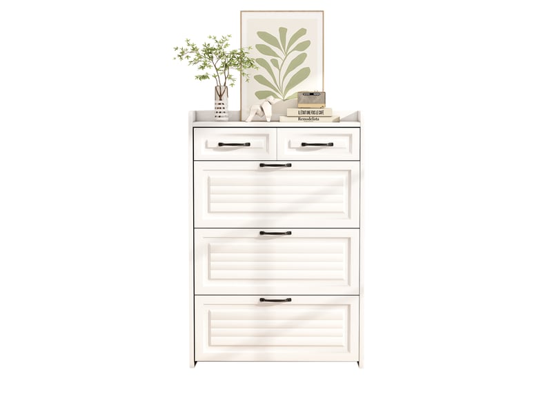 Meuble à chaussures 80x23,5x131 cm en panneaux de particules avec 3 abattants et 2 tiroirs blanc chicfurn  - Conforama A