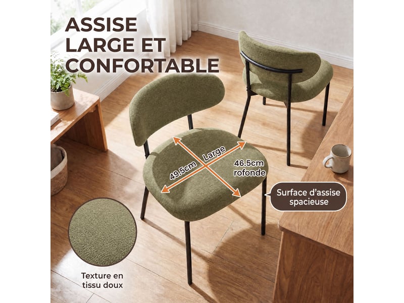  Lot de 4 chaises de salle à manger avec dossier et pieds en métal – chaises modernes rembourrées en tissu pour cuisine, salle à manger ou salon，vert  - Conforama B
