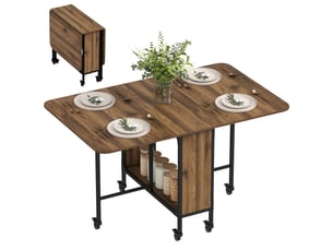 Table de cuisine pliante à roulettes avec abattant et étagère, idéale pour le salon, 130 x 80 x 74 cm, marron