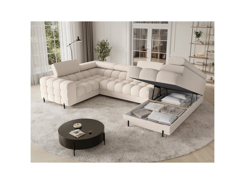  Canapé panoramique convertible factory 3 places beige – angle droit avec coffre – version 2  - Conforama D